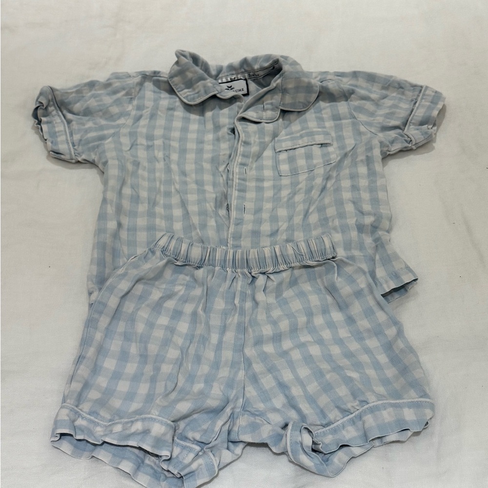 Petite Plume Blue Checkered Short Sleeve pajama set